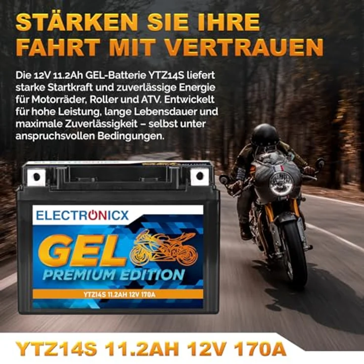 Electronicx Extreme Edition GEL Motorradbatterie 12Ah 12V, wartungsfrei, auslaufsicher, rüttelfest für Motorrad, Roller, Quad, ATV – Bild 2