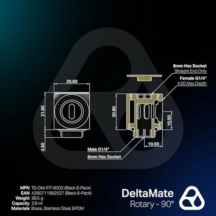 Thermal Grizzly DeltaMate Rotary - 90° Black, 6-Pack mit hochgreifendem Kompressionsring und mattschwarzem Chrom-Finish – Bild 5