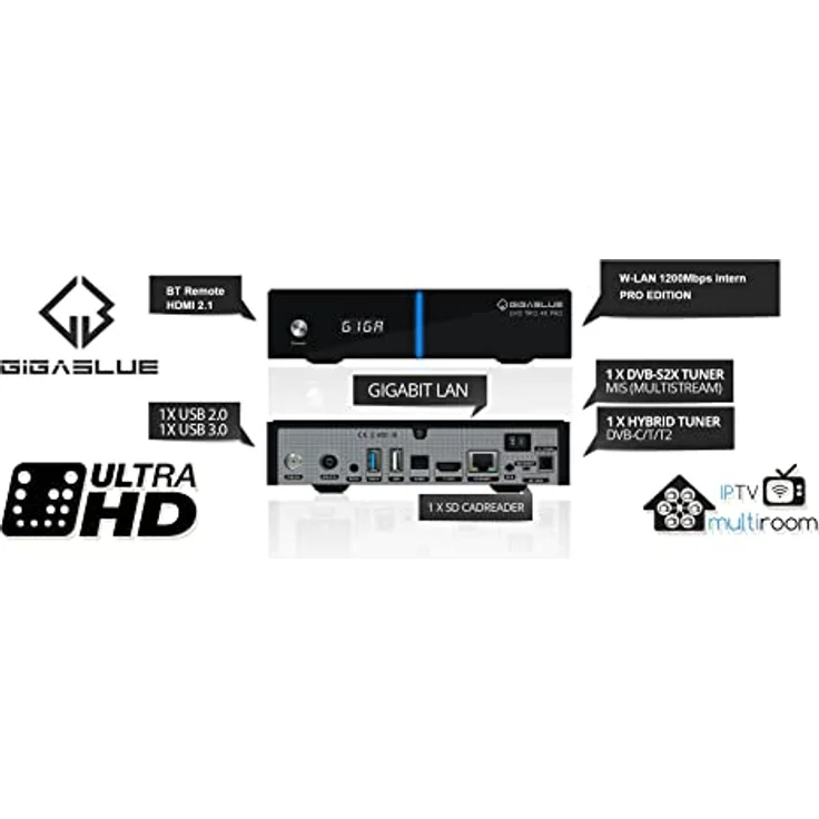 GigaBlue UHD Trio 4K PRO - Combo Tuner, W-LAN 1200Mbps, 1 x DVB-S2X Tuner, 1 x DVB-C/T2 Tuner – Bild 4
