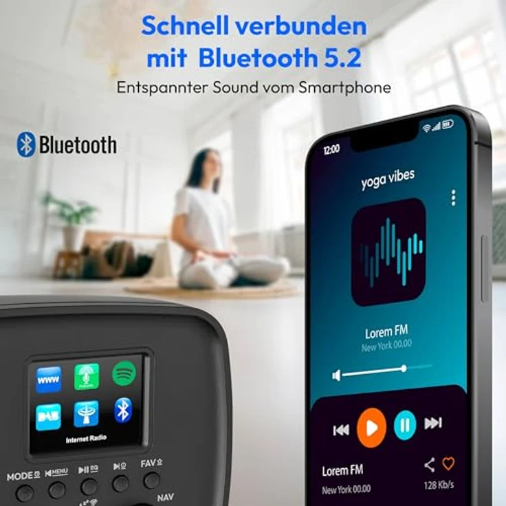 MEDION Internetradio IRE-1, DAB+ & WLAN, Bluetooth, spritzwassergeschützt, mit Wecker und Spotify Connect, schwarz – Bild 4