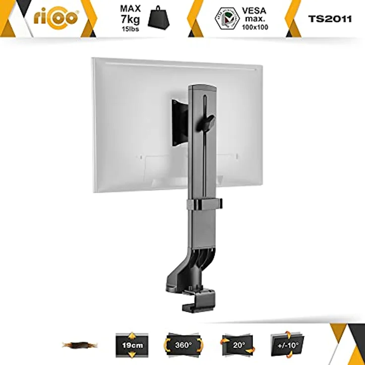 RICOO Monitor Halterung Tisch, VESA Tischhalterung für 17-27 Zoll, Monitorhalterung 1 Monitor Arm TS2011, Bildschirmhalterung Neigbar Schwenkbar Monitorarm Bildschirm Halterung Halter Monitorhalter – Bild 2