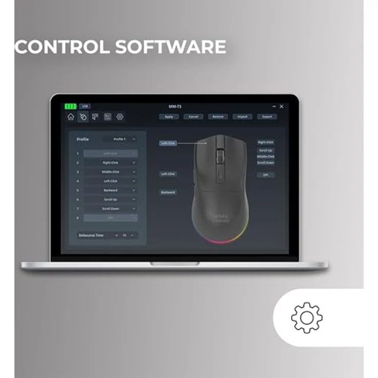 Mars Gaming MM-T3W, Gaming Maus mit 14400 DPI, kabellos und kabelgebunden, ergonomisches Design für Rechtshänder, schwarze Beleuchtung – Bild 5