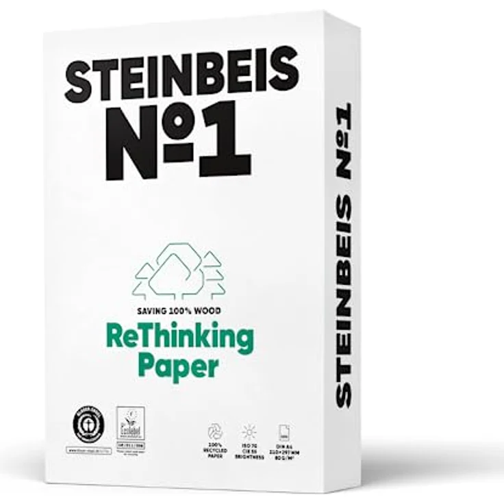 Steinbeis No. 1 Druckerpapier– DIN A4 Recycling-Papier 80 g/m², Weiß & Chlorfrei, 2500 (5 x 500) Blatt hochwertiges Kopierpapier ISO 70 / CIE 55 – Bild 1