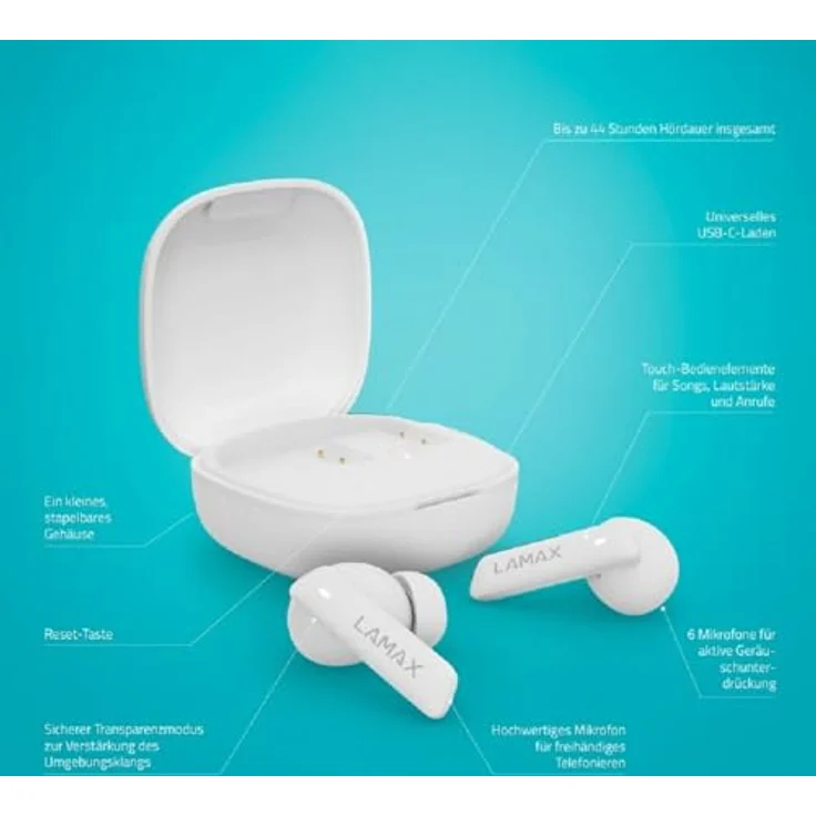 Lamax Clips1 ANC White, Kabellose Kopfhörer mit ANC und bis zu 44 Stunden Akkulaufzeit – Bild 2