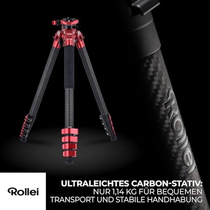 Rollei Easy Traveler Carbonstativ - 5 kg Tragkraft, 160 cm Höhe, Ultraleicht, Kompakt, Mühelose Feststellfunktion – Bild 4