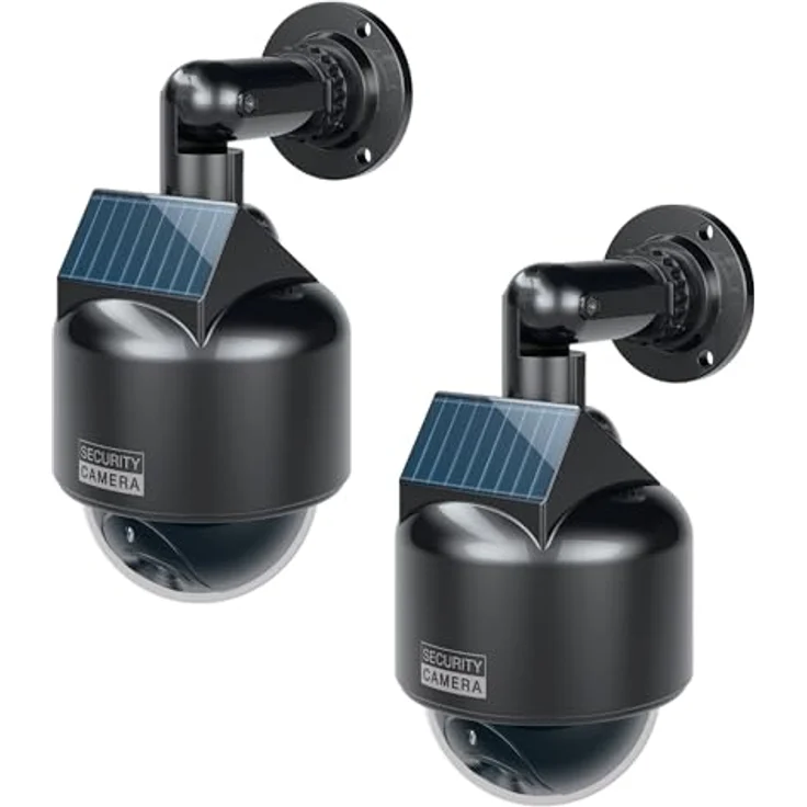 BASI Dummy Kamera Attrappe, Solarbetriebene Überwachungskamera mit rotem Blinklicht, 2-tlg. Set, IP23 geprüft – Bild 1