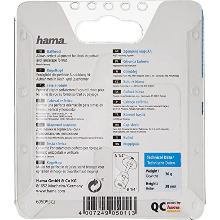 Hama Kugelkopf (Gewinde B 1-4 Zoll, Höhe 38 mm, geeignet für Stativ) schwarz – Bild 5