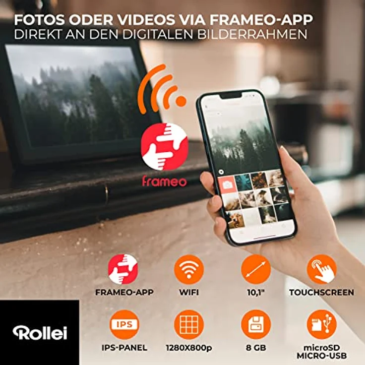 Rollei Smart Frame WiFi 100 in weiß. 10.1 Zoll digitaler Bilderrahmen mit WiFi-Funktion zur Wiedergabe Ihrer Fotos und Videos mit Ton. – Bild 3