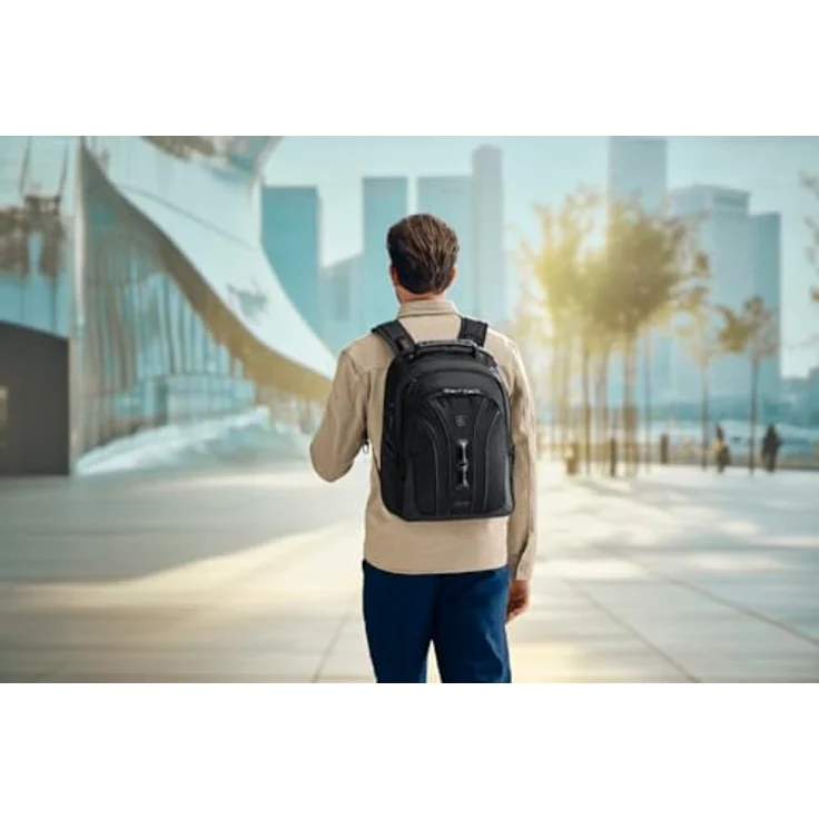 Wenger Legacy Black Series, 16" Laptop Rucksack, aus recyceltem Material, mit Triple Protect Fach und Trolleyriemen, schwarz – Bild 6
