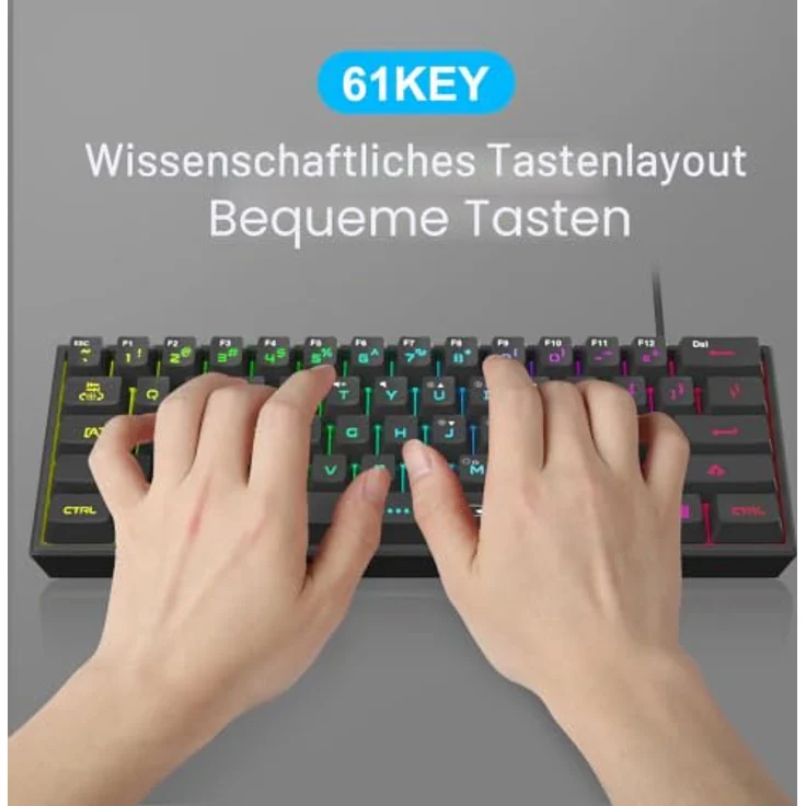 Magegee TS91, Kabelgebundene 60% Gaming-Tastatur mit RGB-Beleuchtung, Schwarz – Bild 7