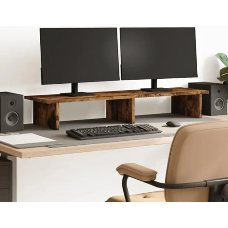 vidaXL Monitorständer Räuchereiche, 100x27x15 cm aus robustem Holzwerkstoff, max. 20 kg, für zwei Monitore – Bild 2
