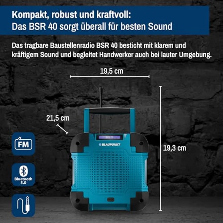 Blaupunkt BSR 40 Baustellen Radio, Bluetooth 5.3, IP45 Staub- & Wasserschutz, 5W RMS Sound, Akku bis 7 Std, kompakt & leicht – Bild 2