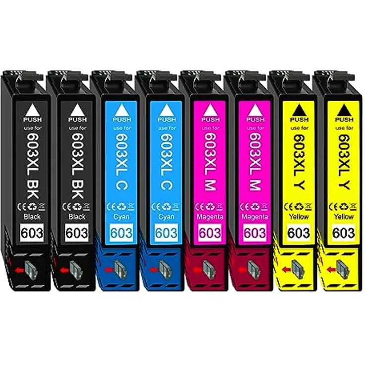 Druckerparadies 8er Sparpack für Epson 603XL Druckerpatronen, 2x Schwarz, 2x Cyan, 2x Magenta, 2x Gelb, hohe Reichweite bis 500 Seiten pro Patrone