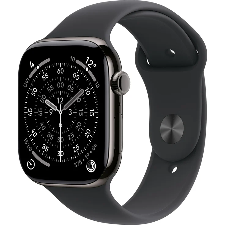 Apple Watch Series 11 Cellular, 46 mm, Titangehäuse Schiefer, Sportarmband Schwarz - S/M – Bild 1