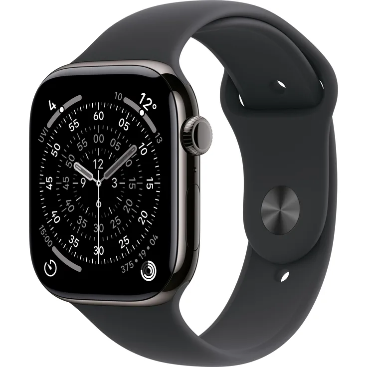 Apple Watch Series 11 Cellular, 46 mm, Titangehäuse Schiefer, Sportarmband Schwarz - S/M