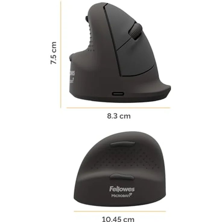 Fellowes Breyta Plus+ Ergonomische Maus, Kabelgebunden und Kabellos, Schwarz, für Rechtshänder*innen mit ergonomischer Handform – Bild 5