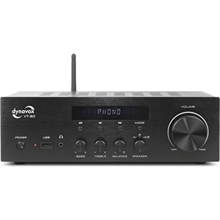 Dynavox Stereo Kompakt-Verstärker VT-90, schraubbare Anschluss-Terminals für 4 Lautsprecher, Fernbedienung, Phono-Eingang, BT-Streaming, schwarz – Bild 2