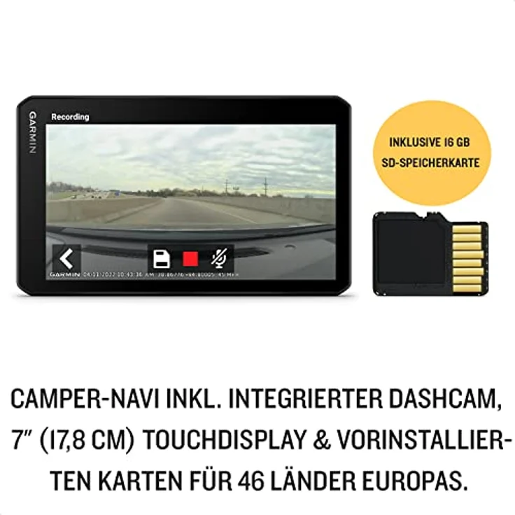 Garmin CamperCam 795 EU - Navigationsgerät mit integrierter Dashcam, Kollisionswarner und Spurhalteassistent für Wohnmobile/Wohnwagen. Inkl. 3D-Karten für Europa und Südafrika sowie Fahrerassistenz. – Bild 2