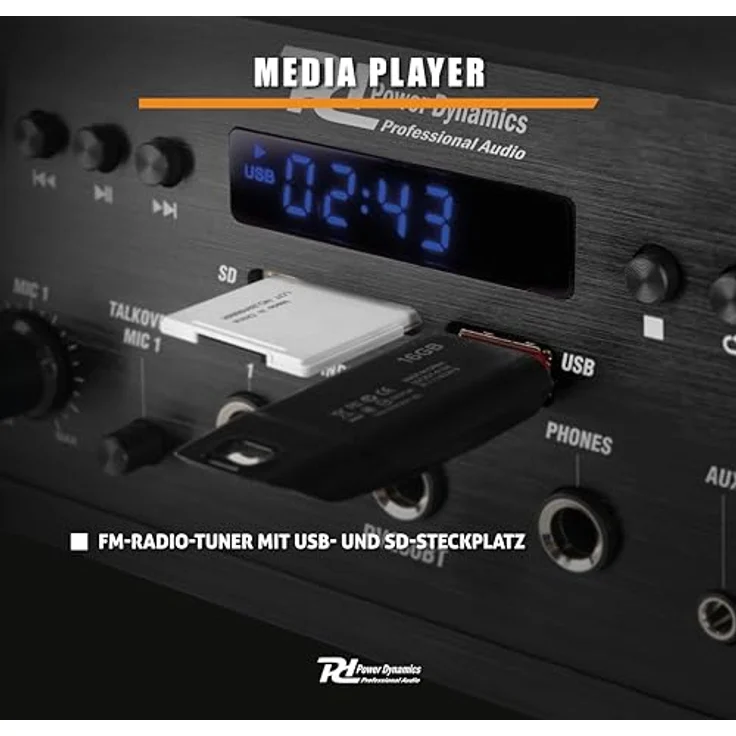 Power Dynamics PV260BT, 600W Stereo-Verstärker mit Bluetooth, USB, SD, FM-Radio – Schwarz – Bild 6
