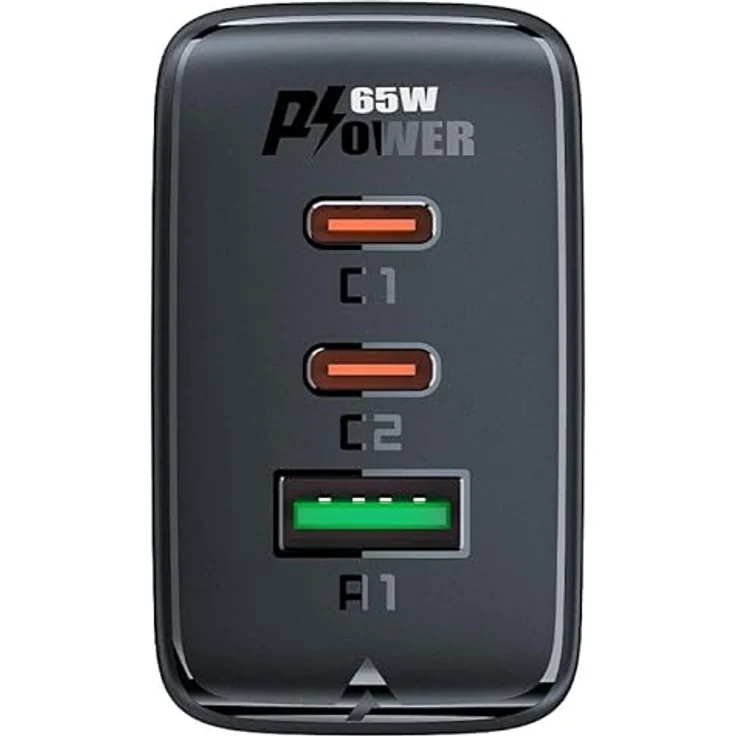Acefast A41, USB Ladegerät mit 65 W, 3 Anschlüssen (2x USB-C, 1x USB-A), GaN-Technologie, Schwarz – Bild 5