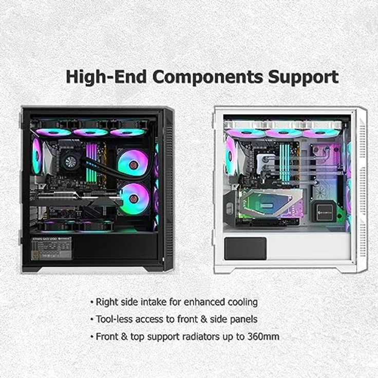 Raijintek Ponos Ultra, PC Gehäuse für E-ATX, Mini-ITX und ATX, Schwarz mit 4 vorinstallierten ARGB-Lüftern und Mesh-Front für optimalen Airflow – Bild 5