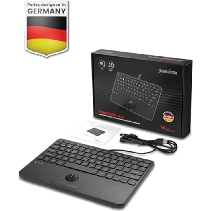 Perixx PERIBOARD-427 H DE, USB-Mini-Tastatur mit Trackball und LED-Hintergrundbeleuchtung in Rot und Weiß – Bild 7