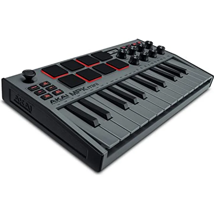 AKAI Pro Professional MPK Mini MK3 – 25-Tasten USB MIDI Keyboard Controller, 8 hintergrundbeleuchtete Drum Pads, 8 Regler und Software, Farbe Grau – Bild 1