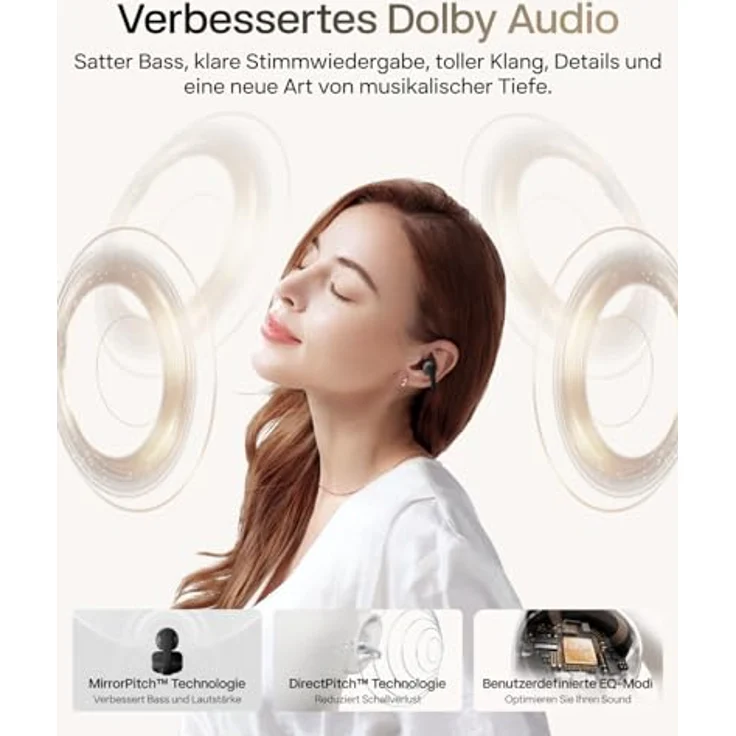 SHOKZ OpenDots 2, Open-Ear Clip-On Earbuds mit Dolby Audio, 40 Std. Laufzeit, Bluetooth 6.1, IP57 wasserdicht, 3 Mikrofone für klare Anrufe, kabelloses Laden, Schwarz – Bild 4