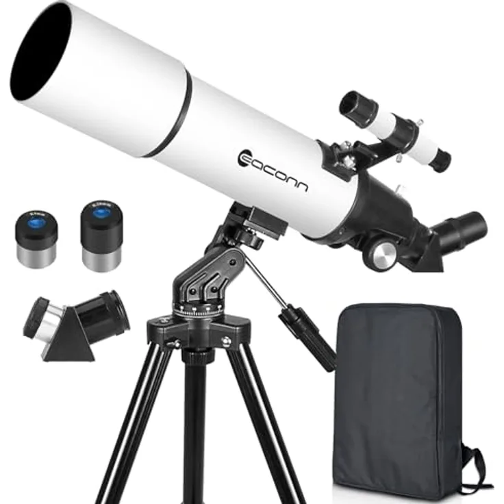 EACONN Astronomie Teleskop, 80mm Blende mit 30x-66x Vergrößerung, tragbares Refraktorteleskop für Erwachsene, Weiß