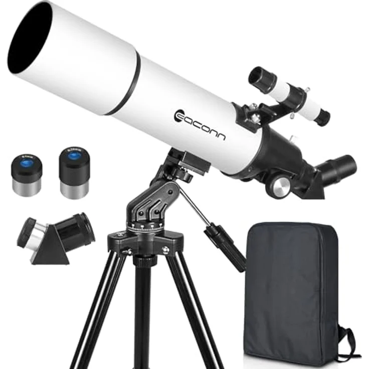 EACONN Astronomie Teleskop, 80mm Blende mit 30x-66x Vergrößerung, tragbares Refraktorteleskop für Erwachsene, Weiß – Bild 1