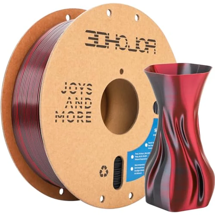 3DHoJor Silk PLA Filament 1.75mm 1KG Schwarz-Rot, Zweifarbiges Seiden PLA mit hohem Glanz und glatter Oberfläche – Bild 1