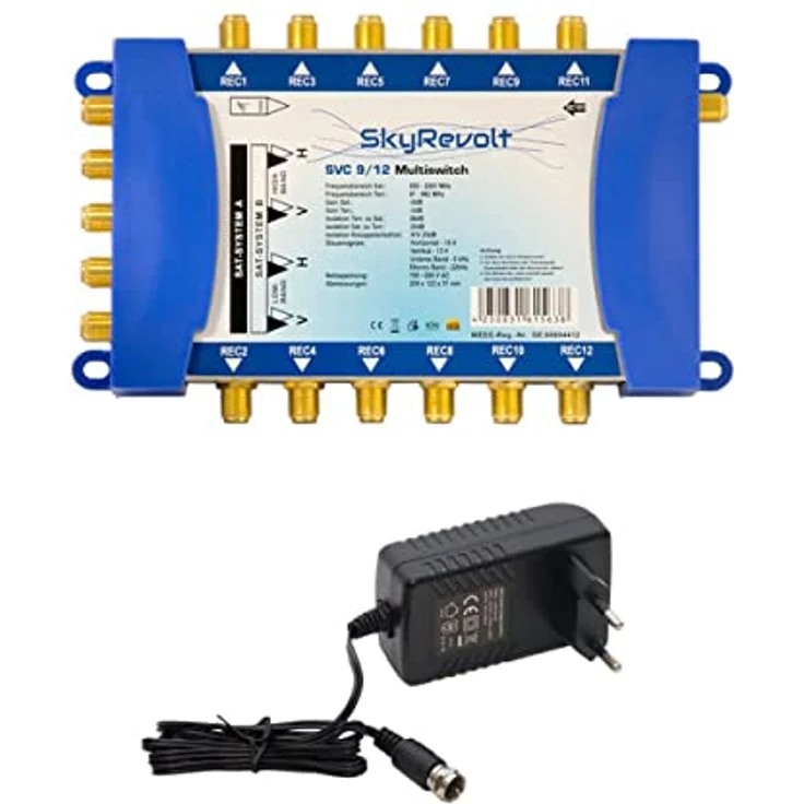 SkyRevolt SVC 9/12 Multischalter, externes Netzteil für 12 Anschlüsse, 2 SAT Eingänge, Digital HDTV, 4K UHD, 8K Unterstützung