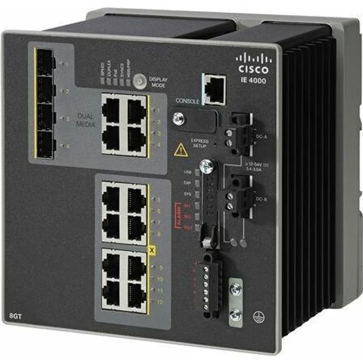 Cisco IE-4000-8GT4G-E (12 Ports) Netzwerk Switch, Schwarz, DIN-Schiene montierbar, DC Power – Bild 1
