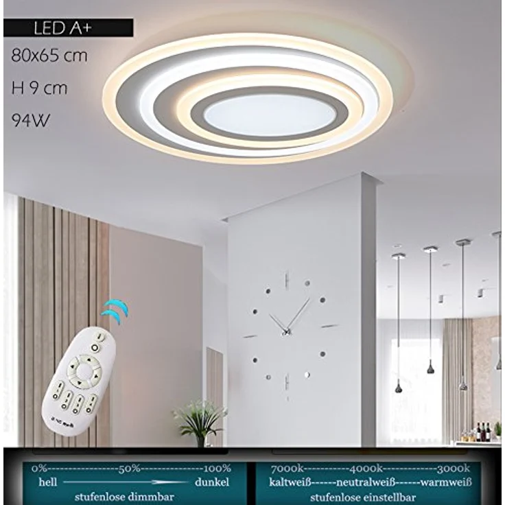 Eurotondisplay LED Deckenleuchte XW092 80x65 cm, 94 W mit Fernbedienung, dimmbar, Wohnzimmerlampe – Kalt-Warm einstellbar – Bild 3