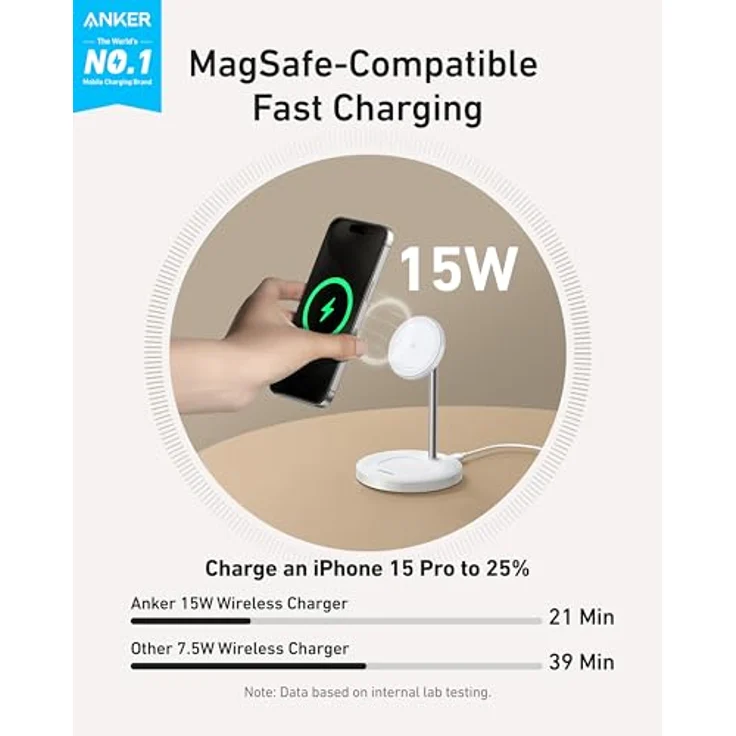 Anker MagGo Wireless Ladegerät 2-in-1 Ständer, 15W Hochgeschwindigkeitsladung, Qi2 zertifiziert, faltbar, Weiß – Bild 3