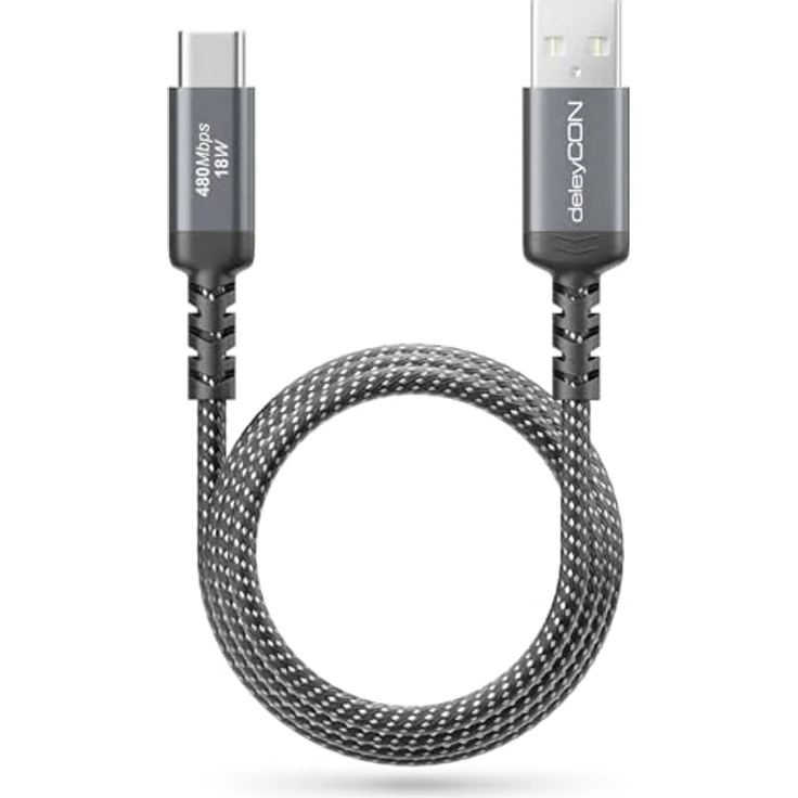 deleyCON 1,5m USB-A auf USB-C Kabel, 18W Schnellladefunktion bis zu 3A, Nylon Kabelmantel mit Knickschutz, für iPhone 17/16 Pro Max, Galaxy S23/S24, Pixel, iPad Pro, PS5 – Bild 3