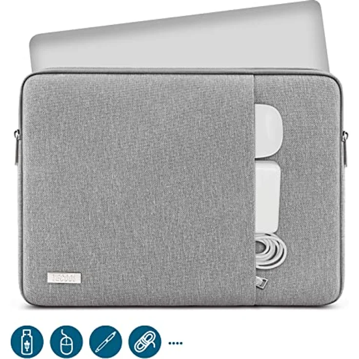 TECOOL Laptoptasche 15,6 Zoll, wasserdichte Notebook Hülle mit stoßfester Polsterung, grau – Bild 2