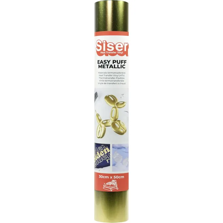 Siser Easy Puff Metallic Textiltransferfolie, 30 cm Schnittbreite, goldfarben mit 3D-Effekt und Metallic-Finish
