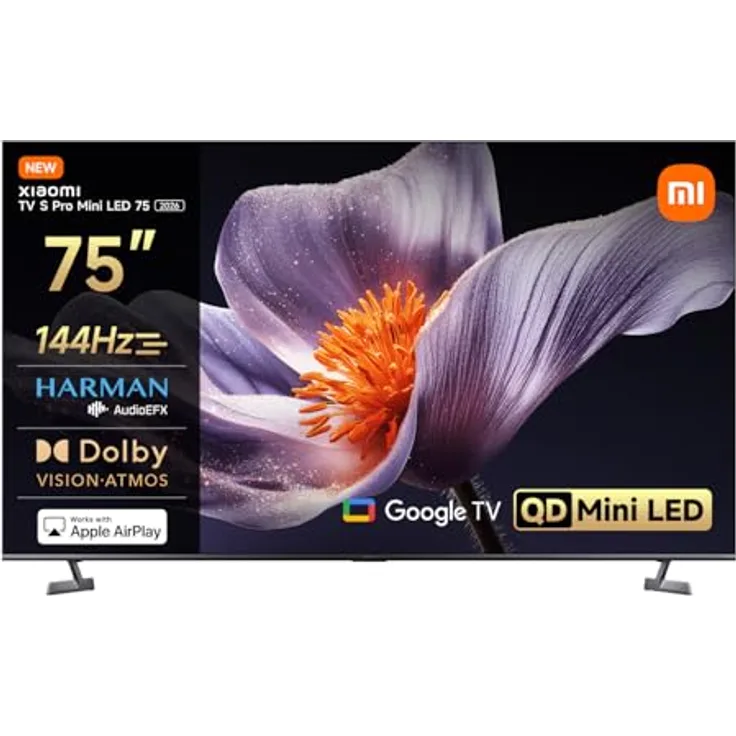 XIAOMI TV S Pro Mini LED 75, 4K QLED Smart TV mit 144Hz, Dolby Vision, Dolby Atmos, HDR 10+, Triple Tuner, Google TV, schwarz