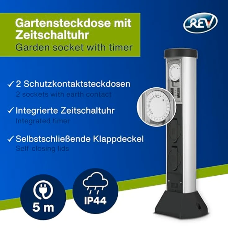 REV Ritter Silver Craft 2-f Steckdose 5 m Uhr, 0068206258 – Bild 2