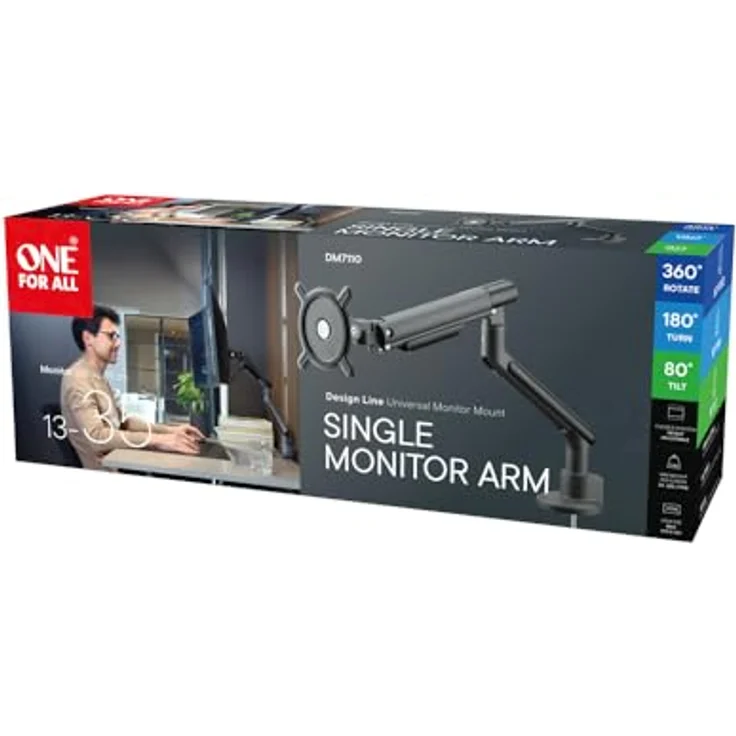 One For All Design Single Monitor-Tischhalterung, höhenverstellbar für 33-88,9 cm (13-35 Zoll), schwarz – Bild 8
