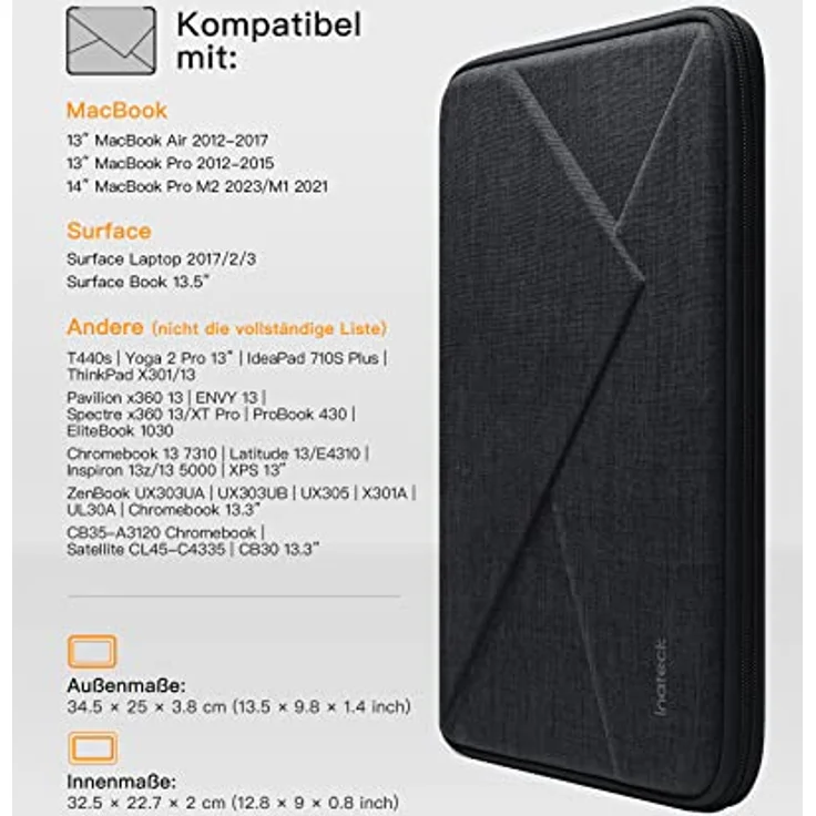 Inateck Eva stoßfeste Laptoptasche kompatibel mit 14 MacBook Pro M3/M2/M1 Pro/Max 2023-2021, 13 MacBook Air 2012-2017, 13 MacBook Pro 2012-2015, 14,4-13,5 Surface Laptop4/3/Studio, Laptop-Schutzhülle – Bild 2