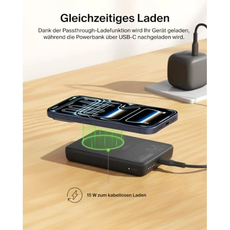 Belkin BoostCharge Power Bank, Slim Magnetic mit Qi2, USB-C, 30 Watt, 10000 mAh, Schwarz – Bild 10