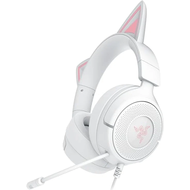 Razer Kraken Kitty V3 X, kabelgebundenes Gaming-Headset mit HyperClear Kardioid Mikrofon, Triforce 40mm Treiber, 3,5mm Klinkenanschluss und Katzenohren, weiß – Bild 1