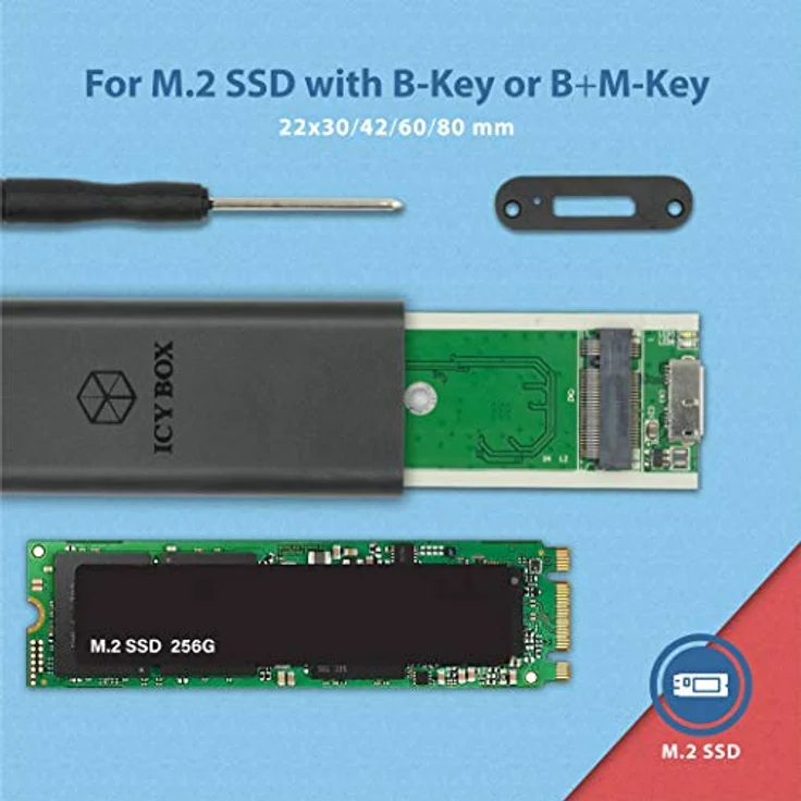 Icy Box IB-183M2 Externes Gehäuse für 1x M.2 SSD B-Key & B+M-Key (22 x 30-42-60-80 mm), USB 3.0 (UASP) Anschluss, SATA III, Aluminium, schwarz – Bild 6