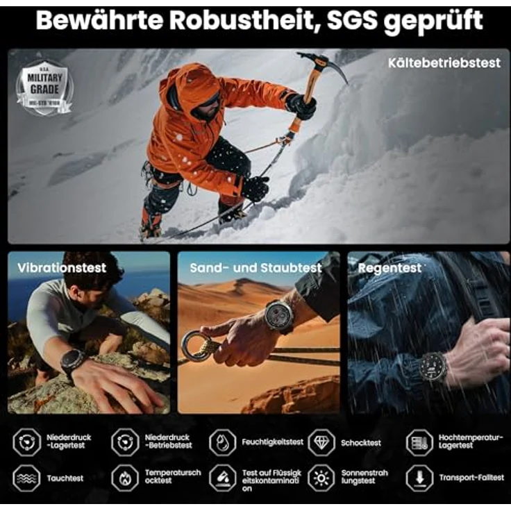 KOSPET Tank T4 GPS Smartwatch Herren, Edelstahl, 6 Satelliten-System, 10ATM wasserdicht (45 m Tauchen), 50 Tage Akku, Bluetooth-Anrufe, 24/7 Herzfrequenzmonitor – Bild 2