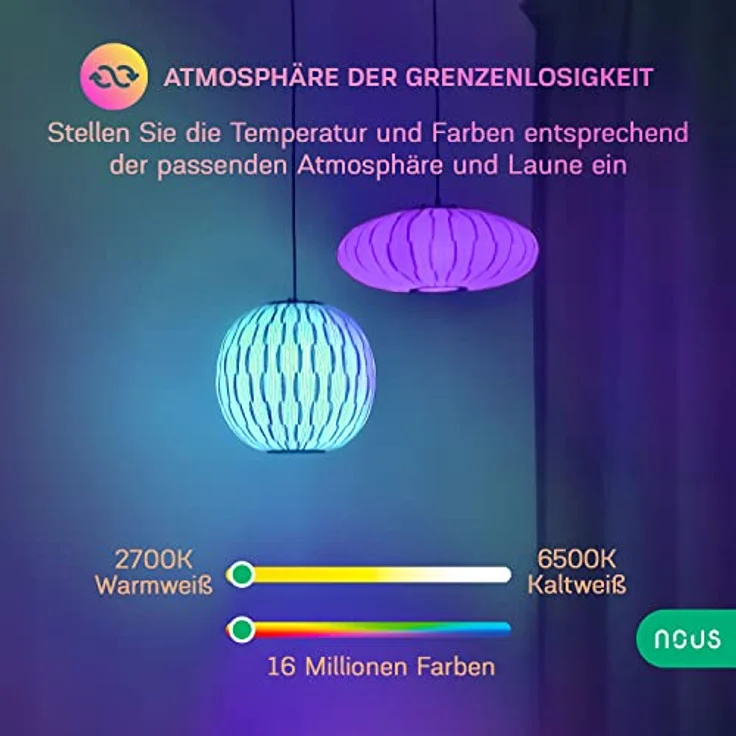 NOUS GU10 RGB LED Lampe, WLAN Glühbirne Alexa, Smart Light Bulb, App gesteuertes Licht, Glühbirne Farbwechsel, LED Glühbirne dimmbar, Smart Life/Tuya App, 2.4GHz WiFi – Bild 3
