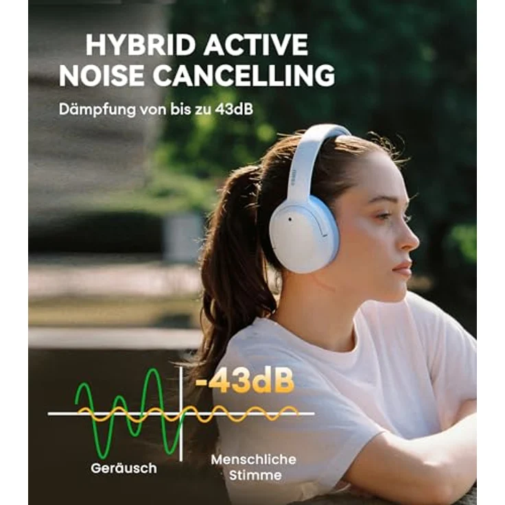 Edifier W820NB Plus Hybrid Aktiver Geräuschunterdrückung Kopfhörer - LDAC Codec - Hi-Res Audio Wireless & Wired - Schnelllade - 49 Stunden Spielzeit - Over Ear Bluetooth V5.2 Kopfhörer - Blau – Bild 4