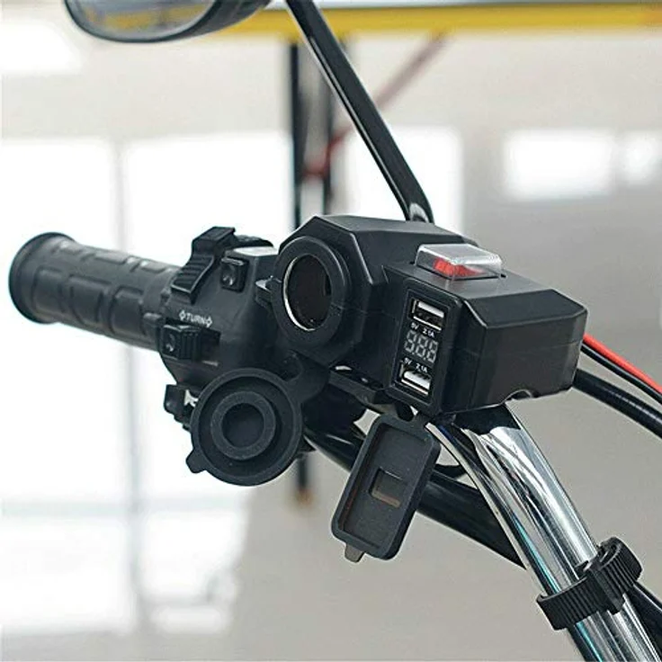 Bolwins D74C Motorrad USB Steckdose Zigarettenanzünder, wasserdicht mit 2x USB (5V/2,1A) und Spannungsanzeige, schwarz – Bild 4