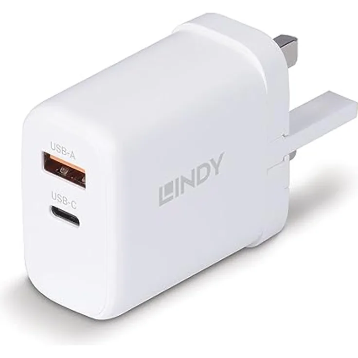 Lindy USB Ladegerät Typ A+C GaN Charger 65W, weiß - Schnellladefunktion mit 65W Power Delivery und 45W Schnellladung